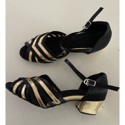 ANGIE BLACK/GOLD BLOCK HEEL Kerrie Dee Dance Shoes